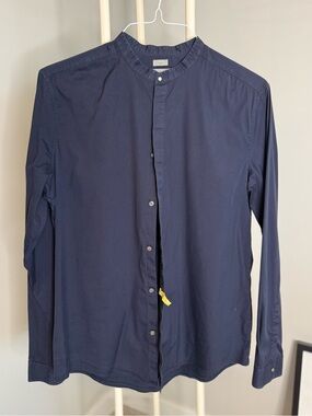 COS Men's Navy Band-Collar Button-Down Shirt